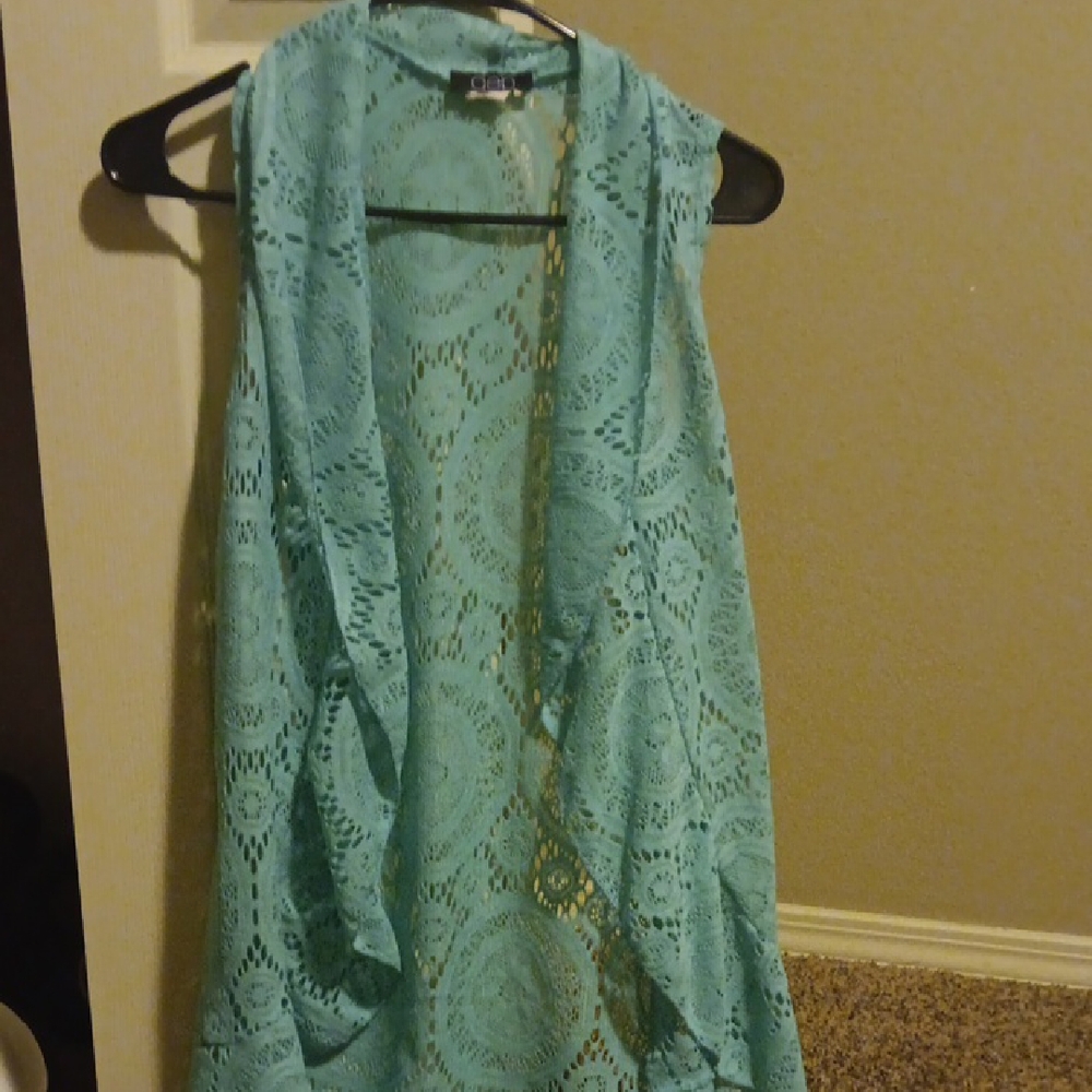 Deb Brand Lace Sleeveless Cardigan in Teal